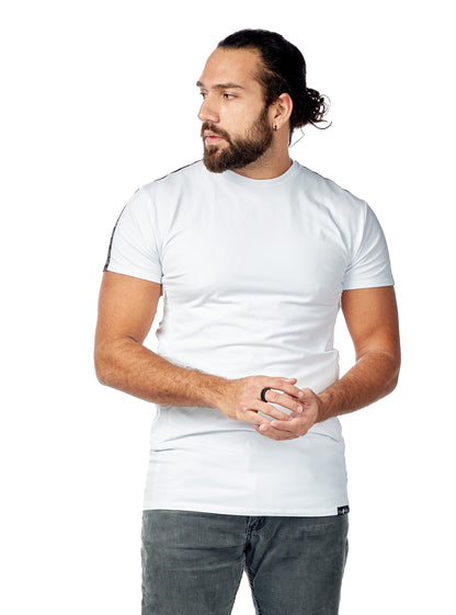 White mens tee shirt with side pockets